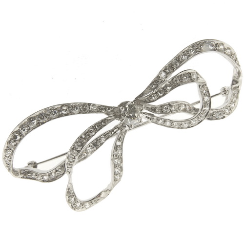 Old Cut Diamond Bow Brooch - Click Image to Close