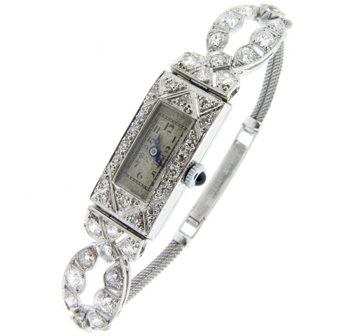 A Fine Vintage Art Deco Diamond cocktail watch Platinum - Click Image to Close