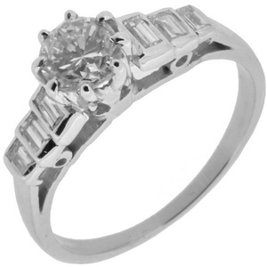 Art Deco Diamond Solitaire ring with baguettes diamonds - Click Image to Close