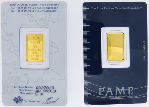 5 Gram Gold Fine Gold Bar - PAMP - Click Image to Close