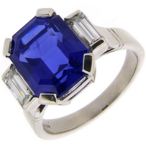 Emerald Cut Sapphire & Diamond Ring - Click Image to Close