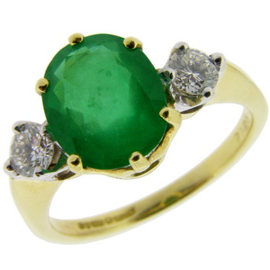 Oval Emerald and Diamond Traditional Trilogy Ring 18 carat - Click Image to Close