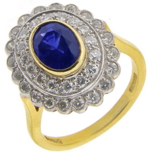 Sapphire & Diamond Cluster Ring - 3 row - Click Image to Close