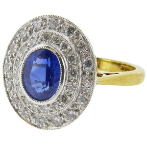 Art Deco style Sapphire and Diamond Tiered Cluster Ring - Click Image to Close