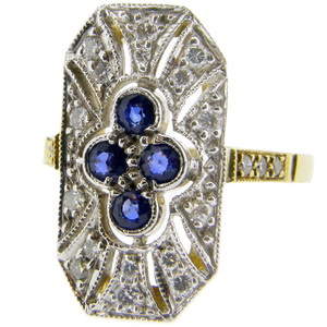 An Art Deco Style Sapphire and Diamond Cluster Ring - Click Image to Close