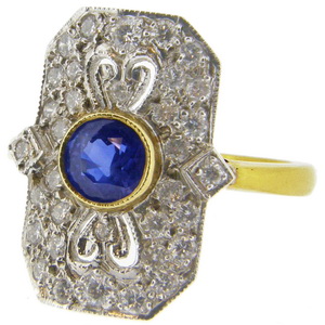 Art Deco Diamond Sapphire Ring. Sapphire 0.92cts Diamonds 0.56ct - Click Image to Close