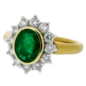 Emerald & Diamond Ring. Deep Green Emerald - Click Image to Close