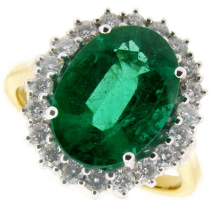 Traditional Oval Emerald and Diamond Cluster Ring - Click Image to Close