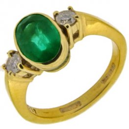 Emerald & diamond Three Stone Ring