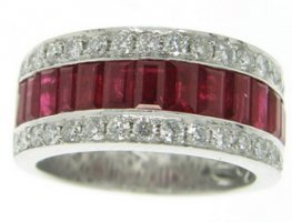 Contemporary Baguette Ruby and Diamond Half Eternity Ring