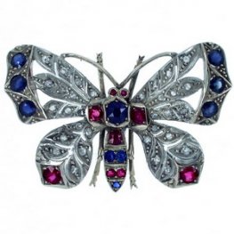 Antique Victorian Gem Set Butterfly Brooch, Rose Cut Diamonds