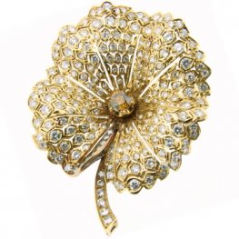 Vintage Diamond pansy brooch with Fancy coloured diamond