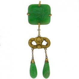 Oriental Chinese Jade 'Dragon' Brooch with suspended Pear Drops