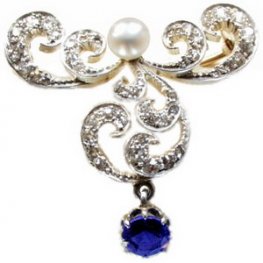 Art Nouveau Diamond, Sapphire & Pearl Brooch