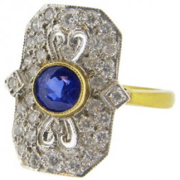 Art Deco Diamond Sapphire Ring. Sapphire 0.92cts Diamonds 0.56ct
