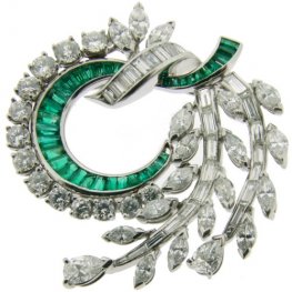 1960's Diamond and Emerald Brooch
