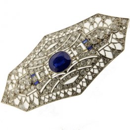 Art Deco Sapphire and Diamond Plaque Brooch