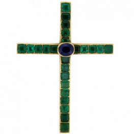 Vintage Square Cut Emerald & Sapphire Cross Pendant