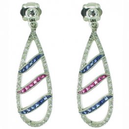 Diamond, Sapphire and Ruby Pendant Earrings in Platinum