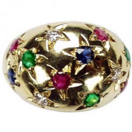 Vintage Diamond and Gemstone ring. Sapphire, Rubies, Emeralds