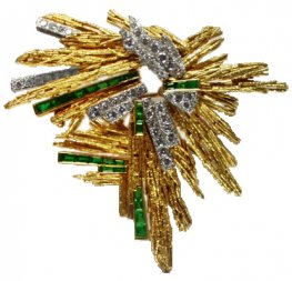 Vintage Diamond & Emerald Brooch Circa 1970