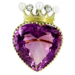Amethyst Brooch with Pearls and Rose Cut Diamonds / Pendant