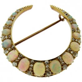 Antique Diamond and Opal Crescent brooch