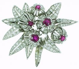 Ruby & Diamond Floral Brooch circa 1960's