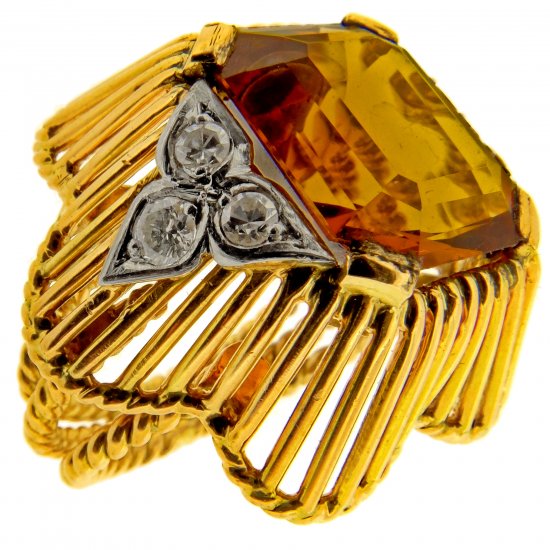 An Exquisite 1940s Smokey Citrine and Diamond Dress Ring.