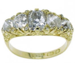Victorian Carved Old Cut Diamond Five Stone Ring