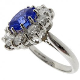 Ceylon Sapphire and Diamond cluster ring