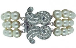 A Pearl & Diamond Three Row Bracelet