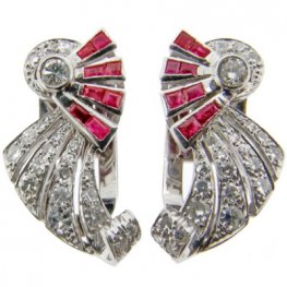 Pair of Art Deco Ruby & Diamond Ear clips