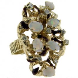 Abstract Diamond and Opal Cluster Ring