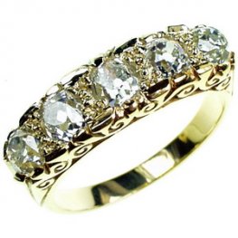 Old Cut Diamond Carved Five Stone Ring