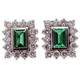 Vintage Emerald earrings set with brilliant cut diamonds