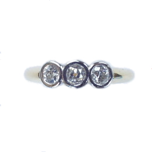 Vintage Old european cut diamond ring . 3 Old Cut diamonds - Click Image to Close