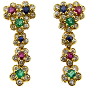 Gemstone and Diamond Floral Earrings Pendants. 0.35cts approx - Click Image to Close