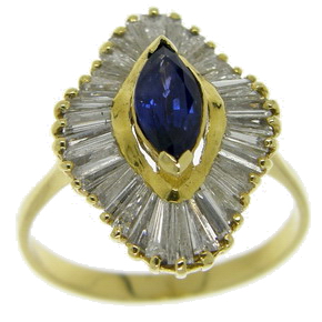 Marquise Shaped Sapphire & Diamond Ballerina Cluster ring - Click Image to Close