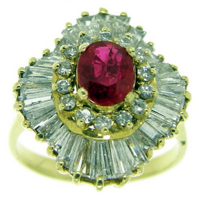 An Oval Ruby & Diamond Ballerina Cluster Ring - Click Image to Close