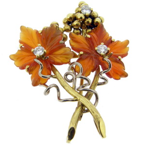 Cornelian & Diamond Flower Brooch - Click Image to Close
