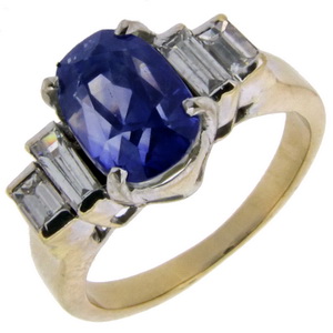 Art Deco Ceylon Sapphire Solitaire Ring - Click Image to Close