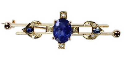 Sapphire & Diamond Brooch. Rose cut diamonds - Click Image to Close