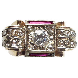 1940's jewellery. A Diamond Cocktail Ring Circa 1940 - Click Image to Close