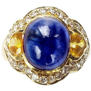 Cabochon Yellow Sapphire and Diamond Cocktail ring - Click Image to Close