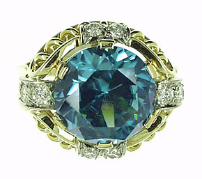 Vintage Blue Zircon & Diamond Dres ring - Click Image to Close
