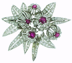 Ruby & Diamond Floral Brooch circa 1960's - Click Image to Close