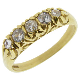 An Old Brilliant Cut Diamond Carved Five Stone Ring - Click Image to Close