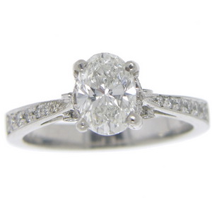 Platinum Oval Diamond engagement ring set in a diamond set mount - Click Image to Close