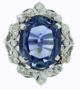 Belle Epoque Ceylon Sapphire and Diamond Cluster Ring - Click Image to Close